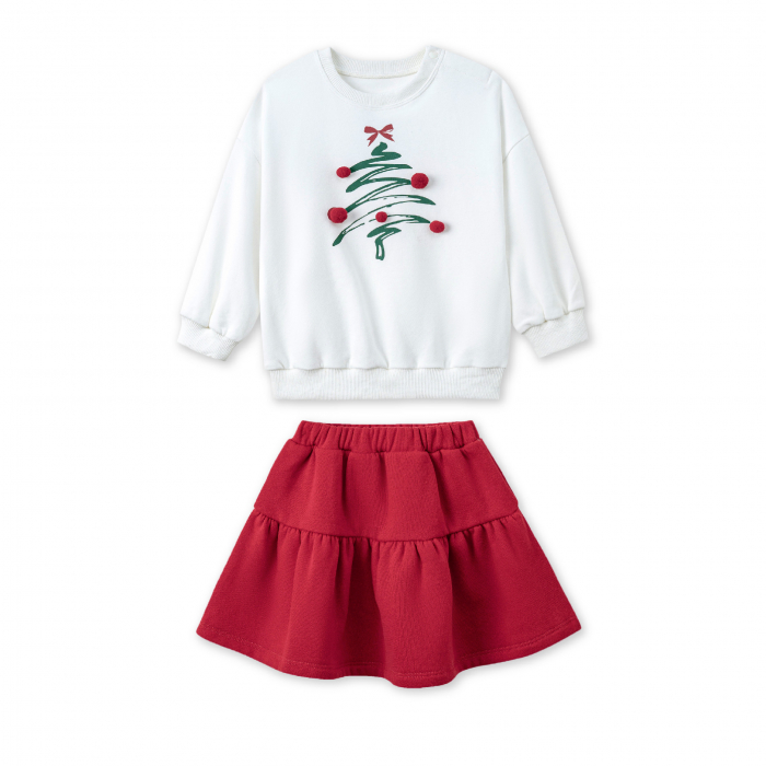 Bộ dài tay La Pomme Ngày mới tươi tắn (chân váy) - Trắng