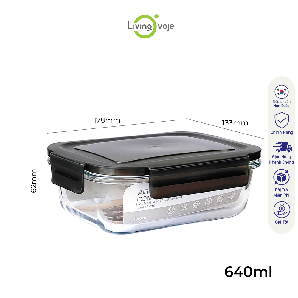 KOHNAN - Hộp Thủy Tinh Chữ Nhật 640Ml