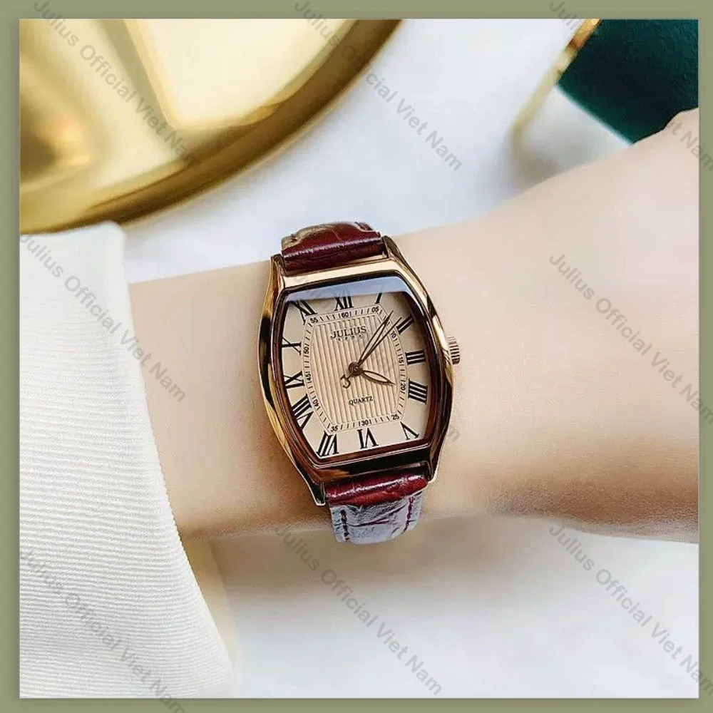 Đồng Hồ Nữ JA-703MD Julius Hàn Quốc size mặt 3,7 x 2,7cm Mặt Chữ Nhật (Nâu)