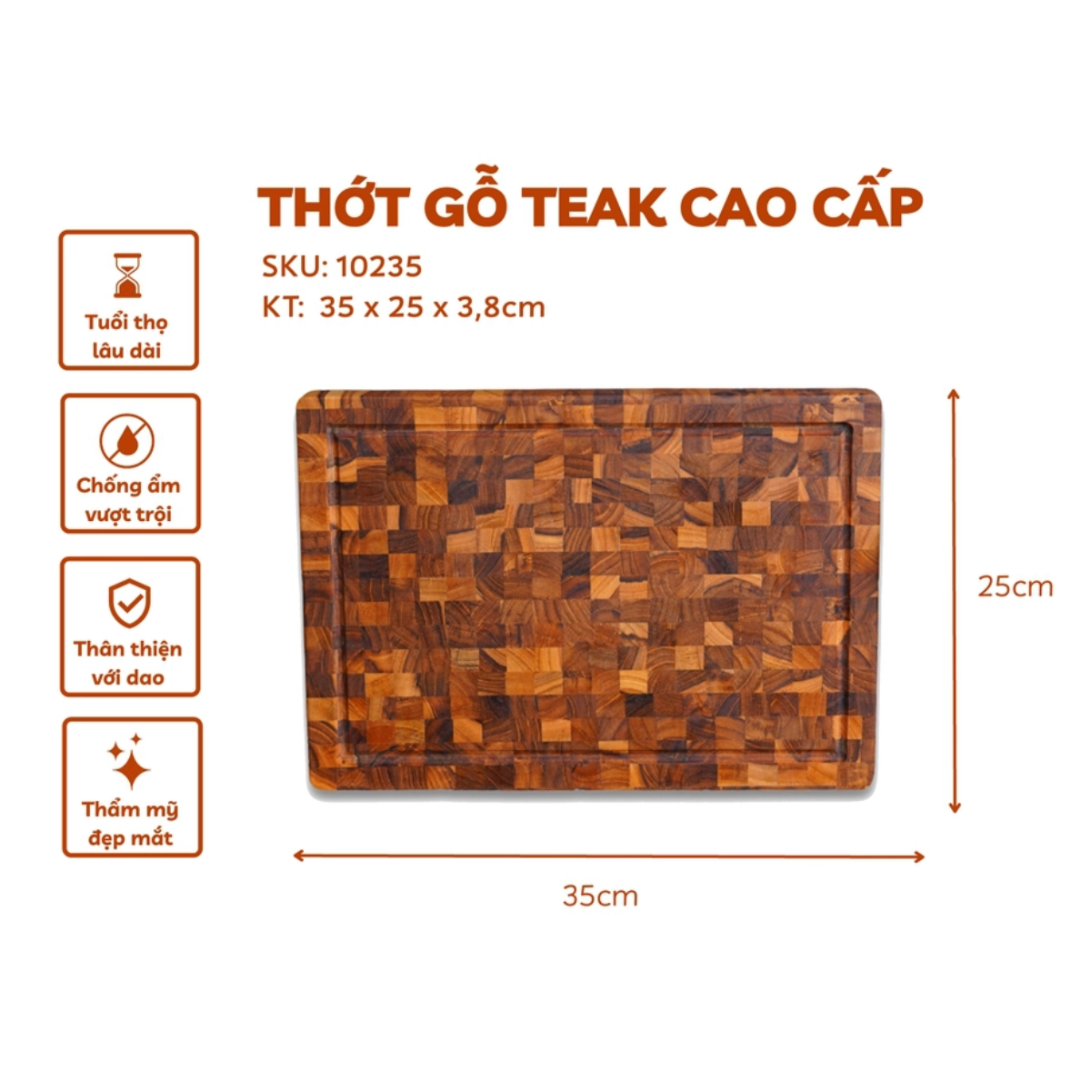 KOHNAN - Thớt Gỗ TEAK CN 25X35(90826)