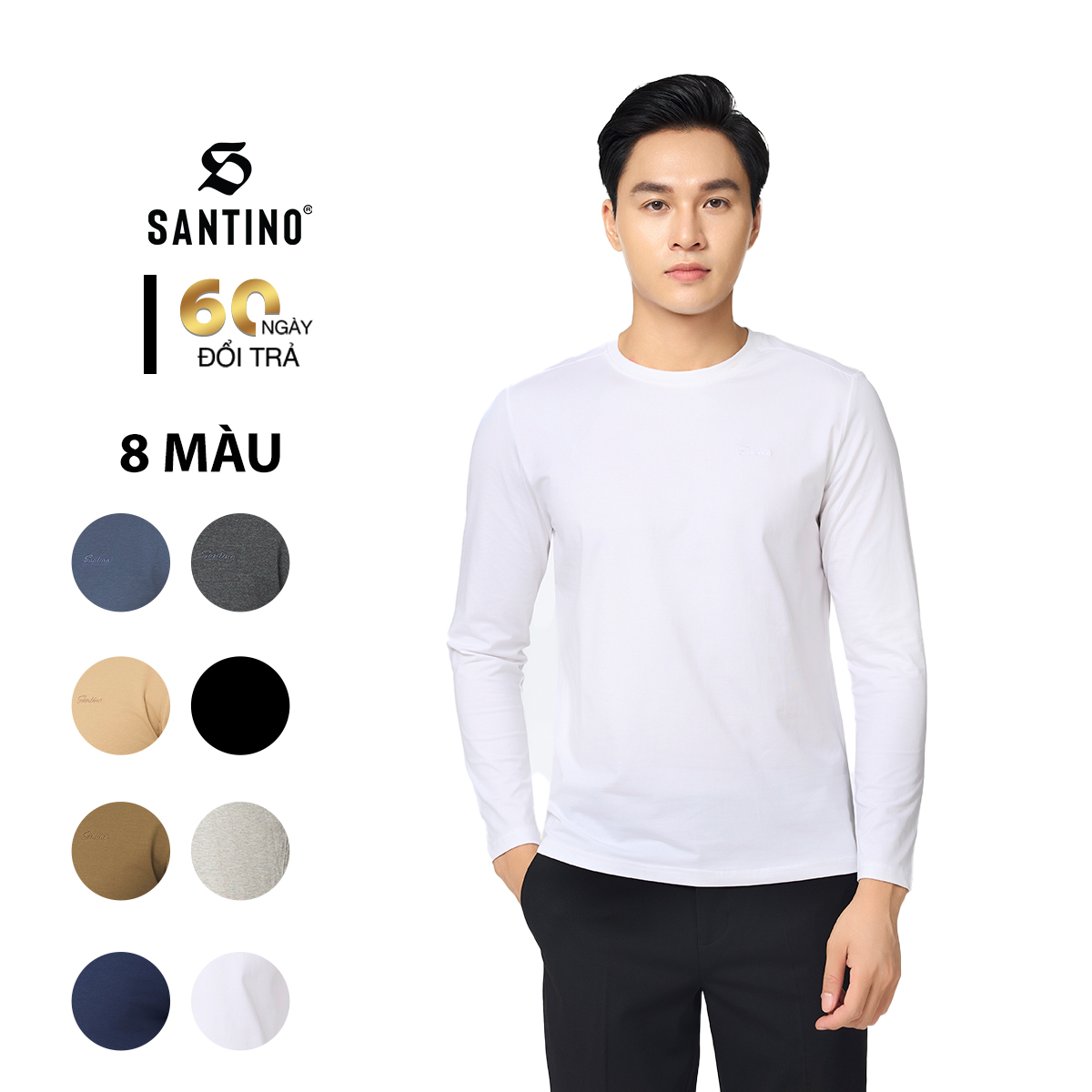 SANTINO - Áo Thun Nam Dài Tay Thu Đông Cổ Tròn, Cotton Giữ Ấm, Khoẻ Khoắn, Trẻ Trung E703
