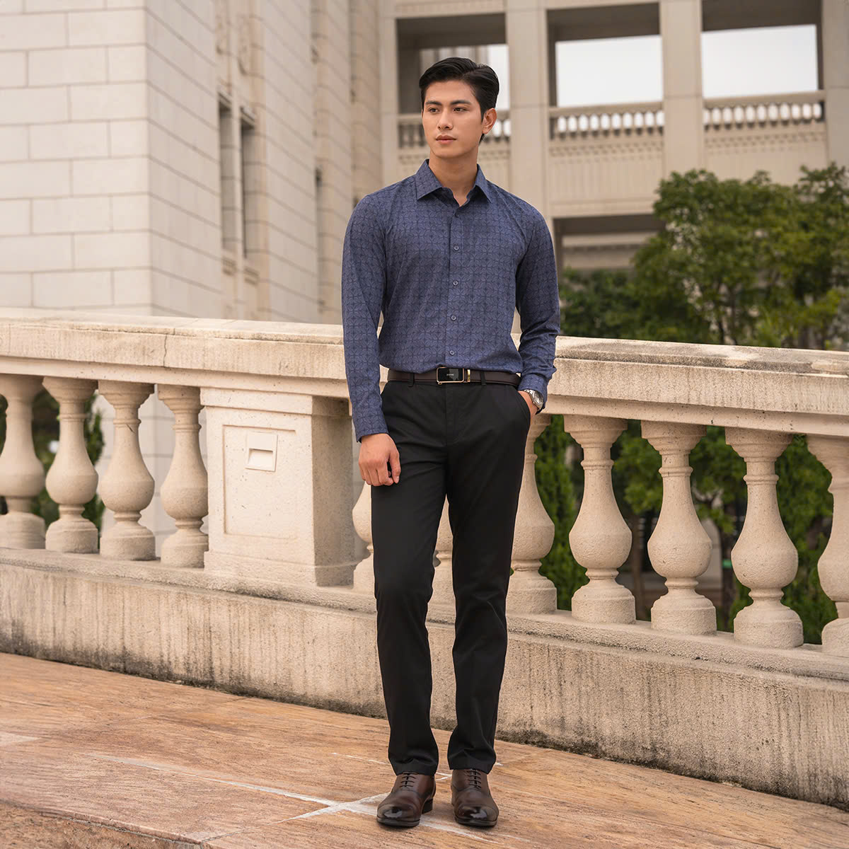 ARISTINO - Áo sơ mi dài tay Aristino dáng Slim Fit ALS1650Z màu Xám in họa tiết