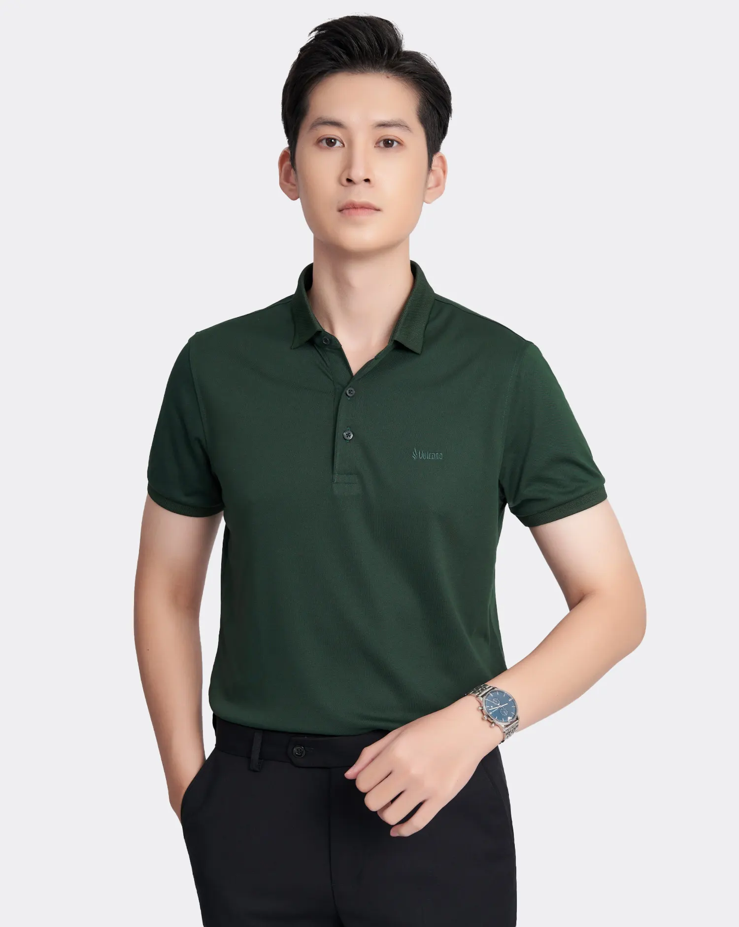 Áo polo nam màu xanh cổ vịt trơn 3002D