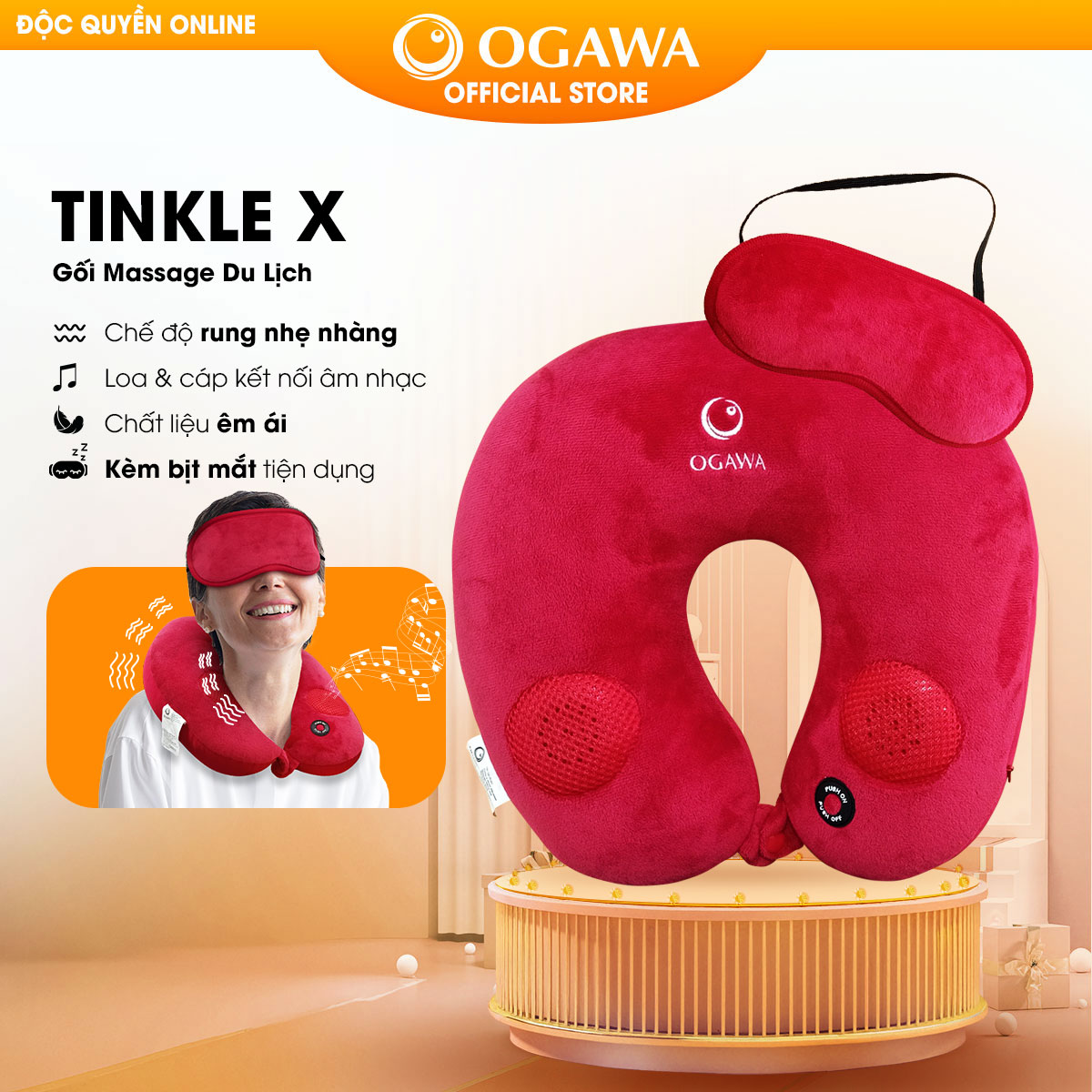 Gối massage OGAWA kèm miếng che mắt ngủ du lịch và âm nhạc