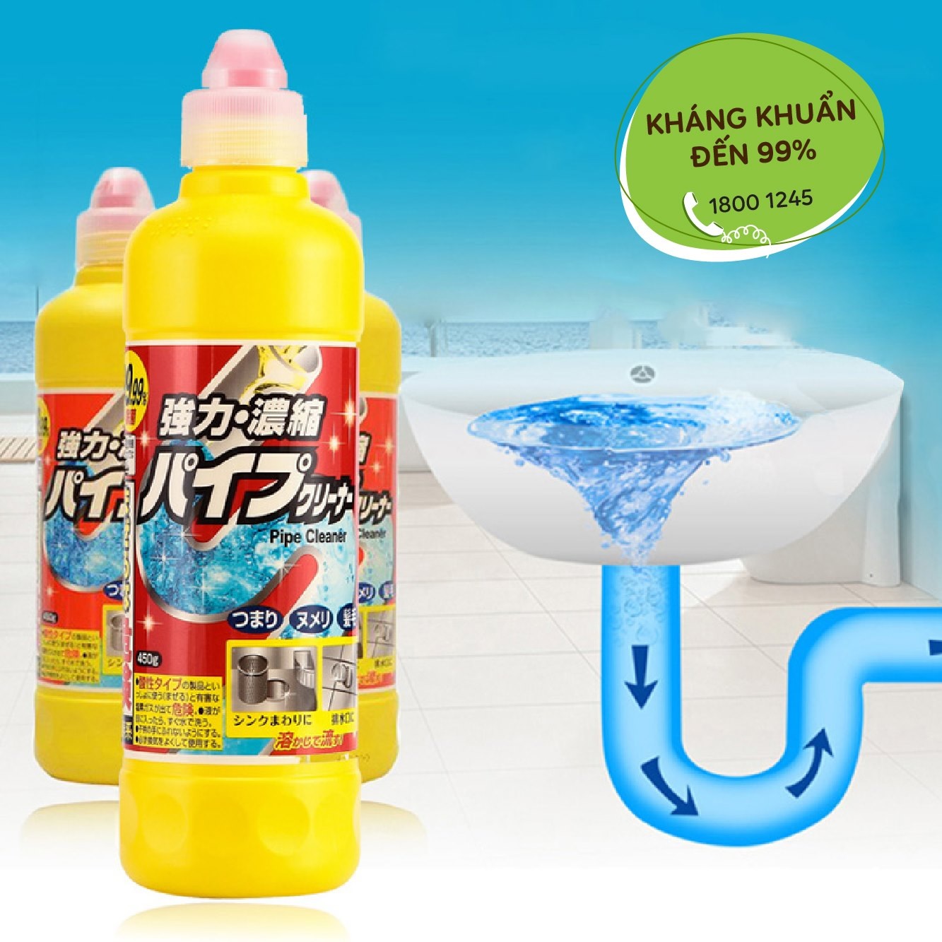 Dung dịch tẩy sạch đường ống, giảm tắc nghẽn và diệt khuẩn Rocket chai 450ml - 4903367304032