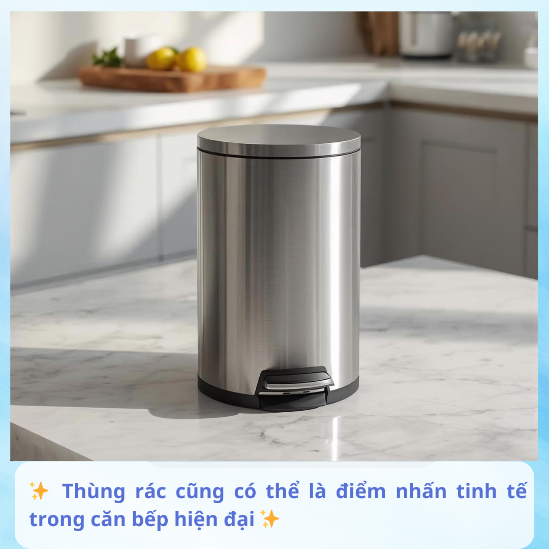 Thùng rác inox Casa Studio - hiện đại, cân mọi thiết kế, không mùi, không rò rỉ, bật nắp dễ dàng với nút bấm