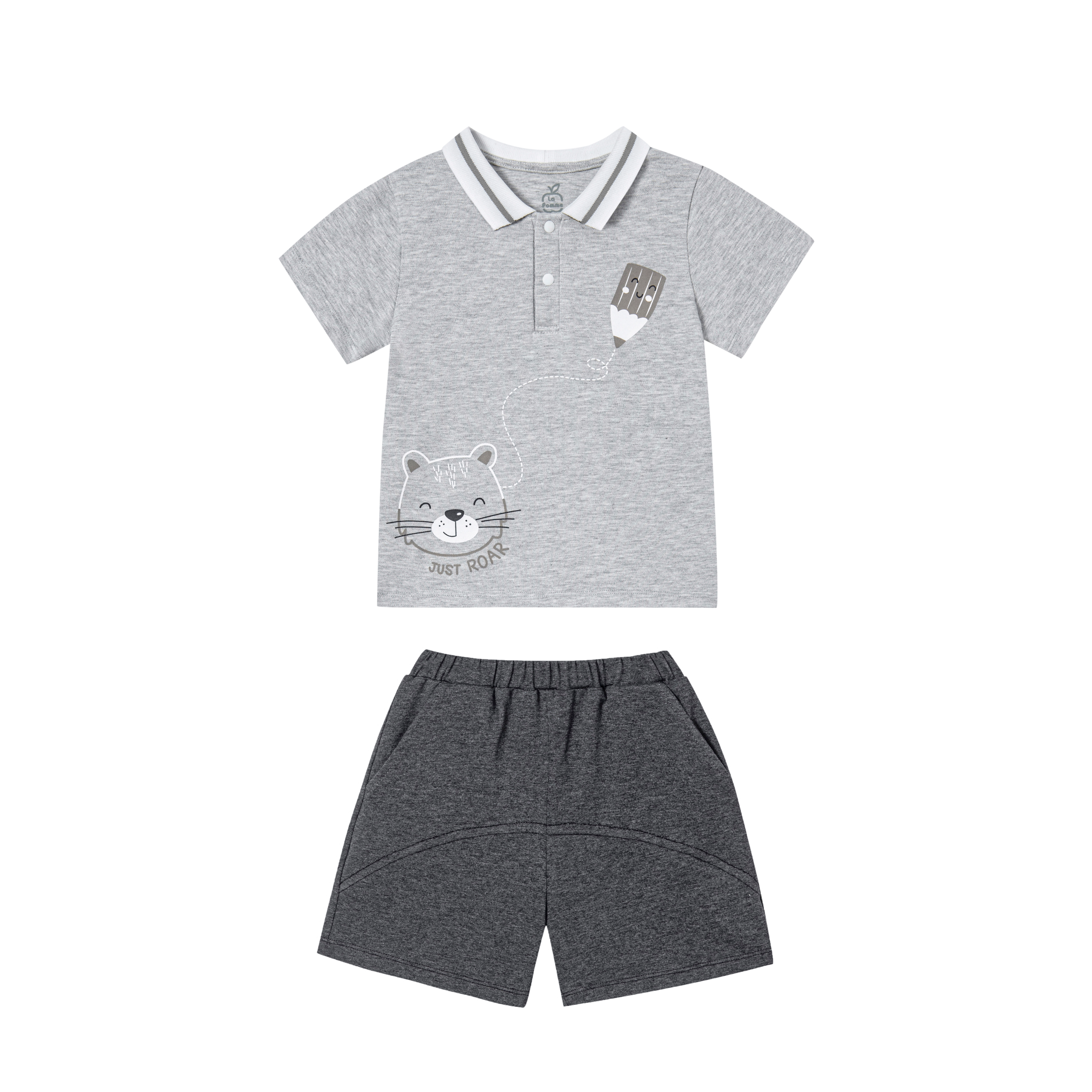 Bộ cộc tay polo La Pomme hổ con năng động - Ghi