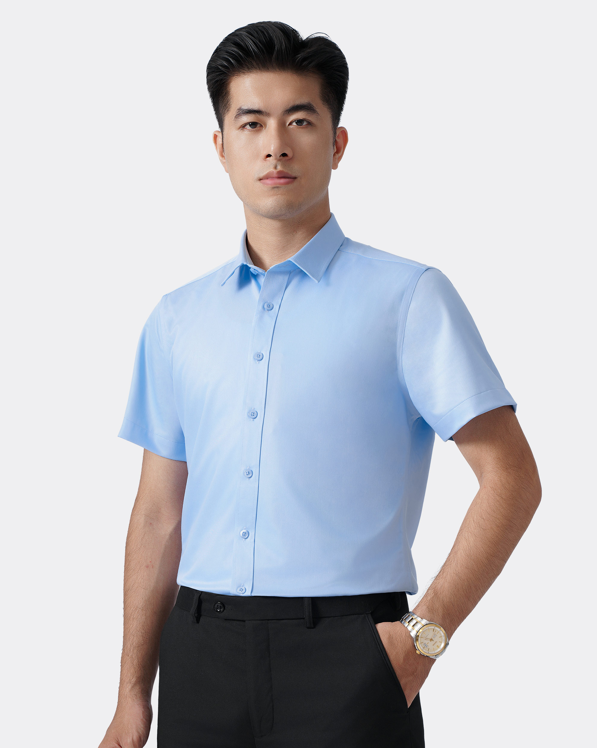 Áo sơ mi ngắn tay nam màu xanh da trời thanh lịch 4030A