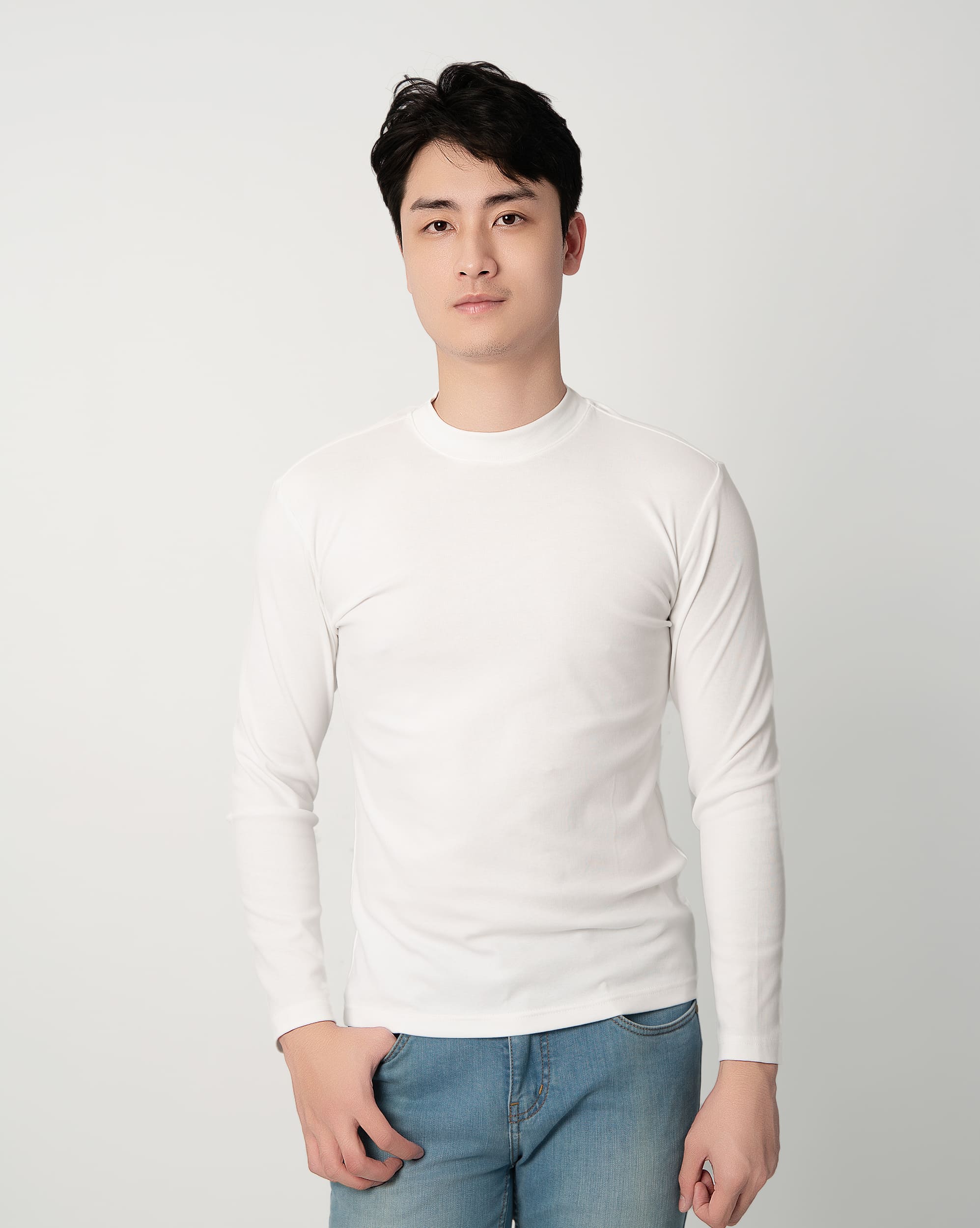 Áo giữ nhiệt nam cổ 3 phân màu trắng 4001W