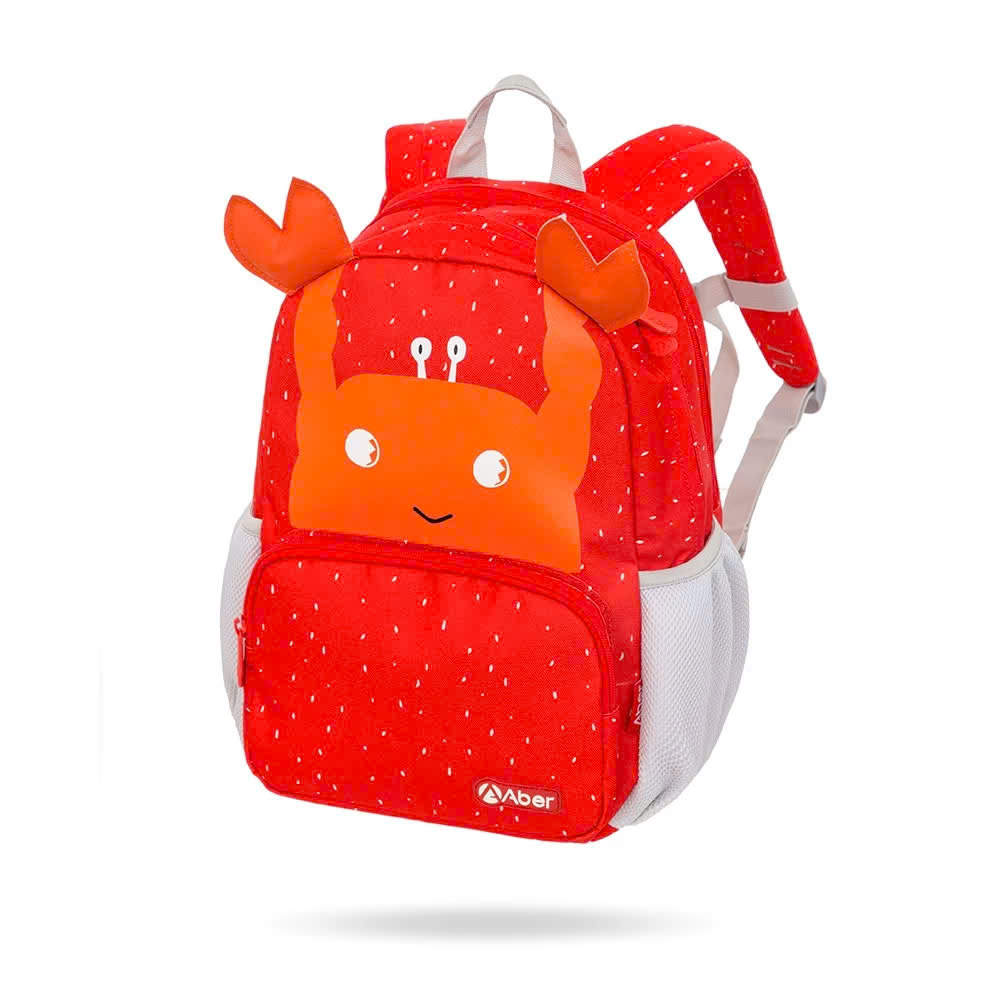 KUME | Balo Trẻ Em In Họa Tiết Chú Cua Tinh Nghịch Màu Đỏ Cam Siêu Dễ Thương, Có Bảng Tên, Phù Hợp Cho Bé Học Mẫu Giáo | Thương Hiệu ABER - AB1135
