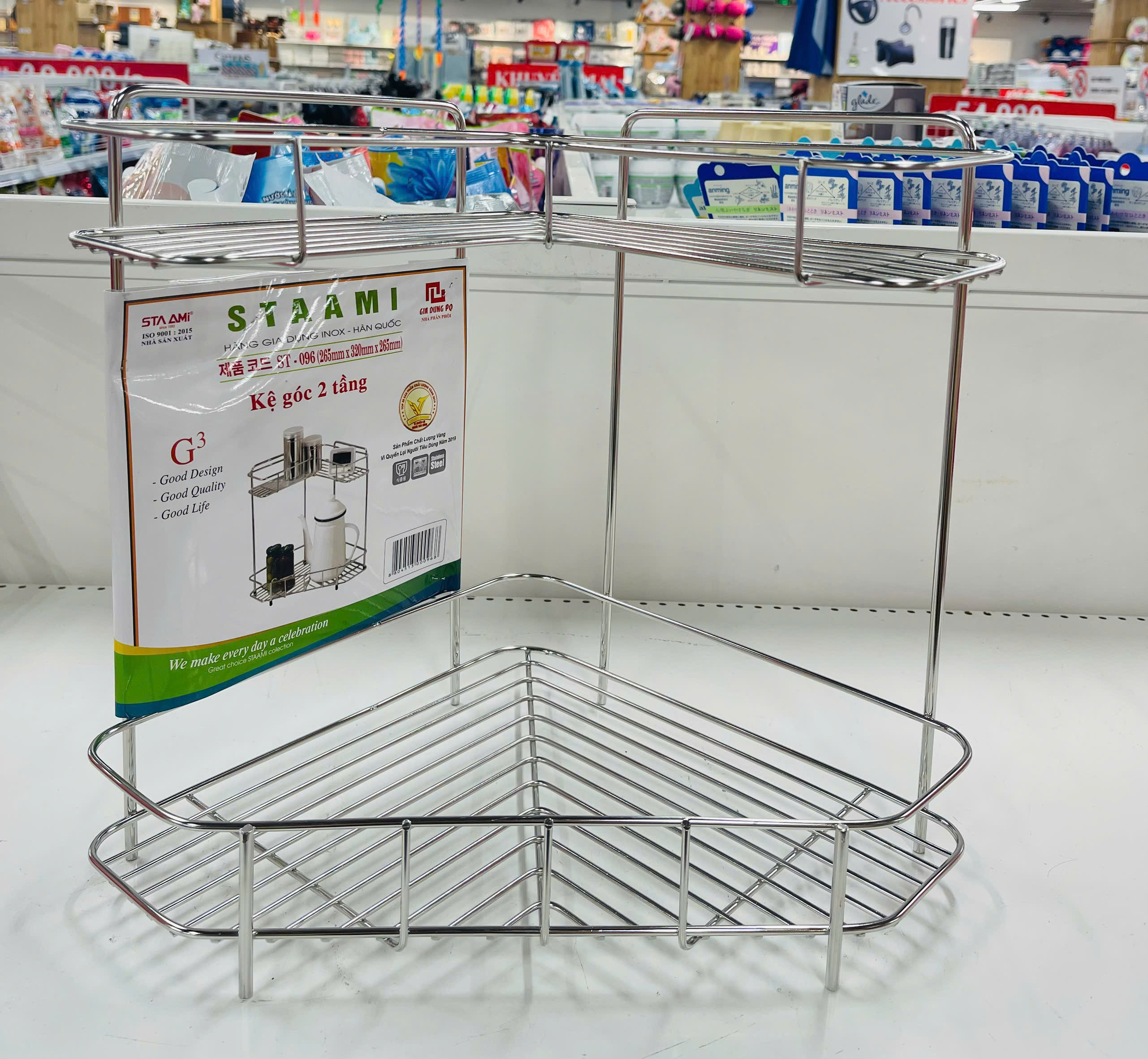 KỆ GÓC 2 TẦNG INOX CAO CẤP