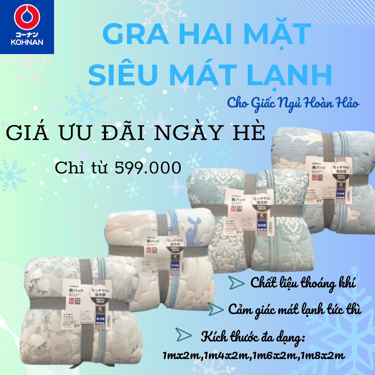 KOHNAN BÌNH TÂN-25 RA 2 MẶT SIÊU MÁT MOCHI Q SIZE 160*200