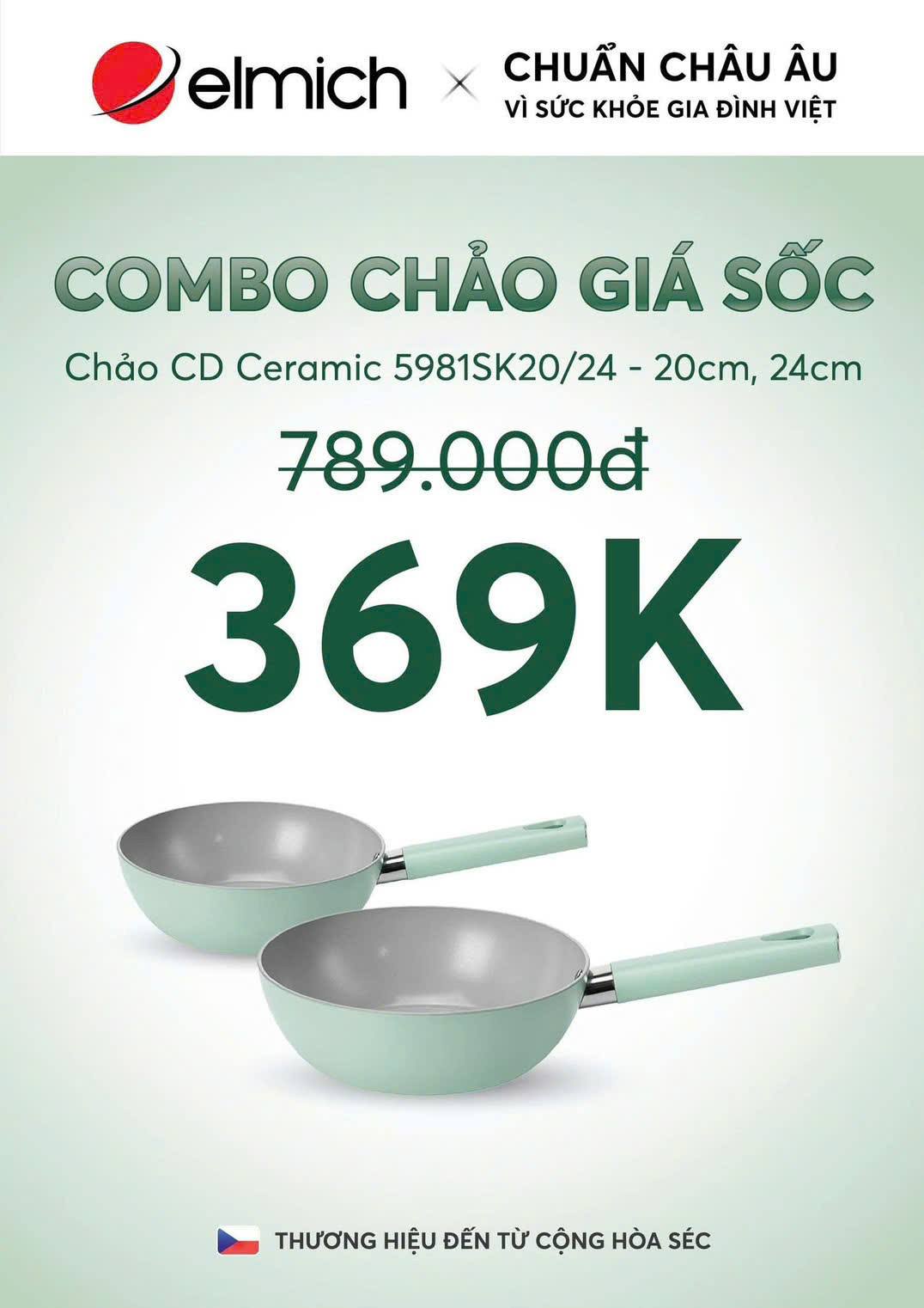 Combo chảo chống dính Ceramic Elmich EL5981SK24 size 20cm + size 24cm