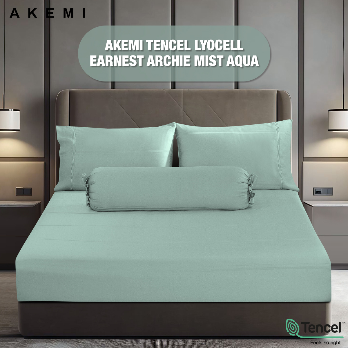 AKEMI - Bộ Drap Tencel Lyocell Earnest Mist Aqua - Set 5 món