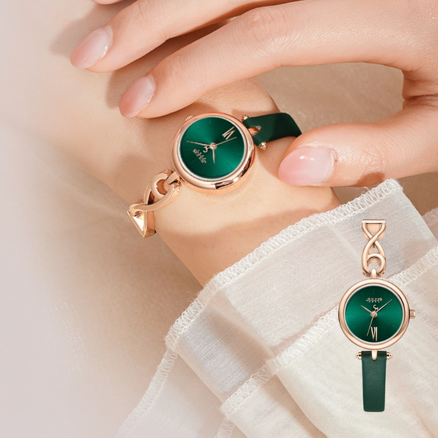 Đồng Hồ Nữ JA-1351C Julius Hàn Quốc Dây Da (Xanh)
