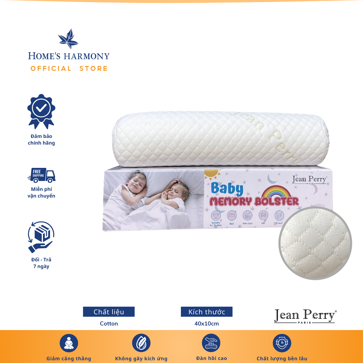 Gối ôm Memory Foam Jean Perry Baby - hỗ trợ giác ngủ cho bé - size 40x10cm