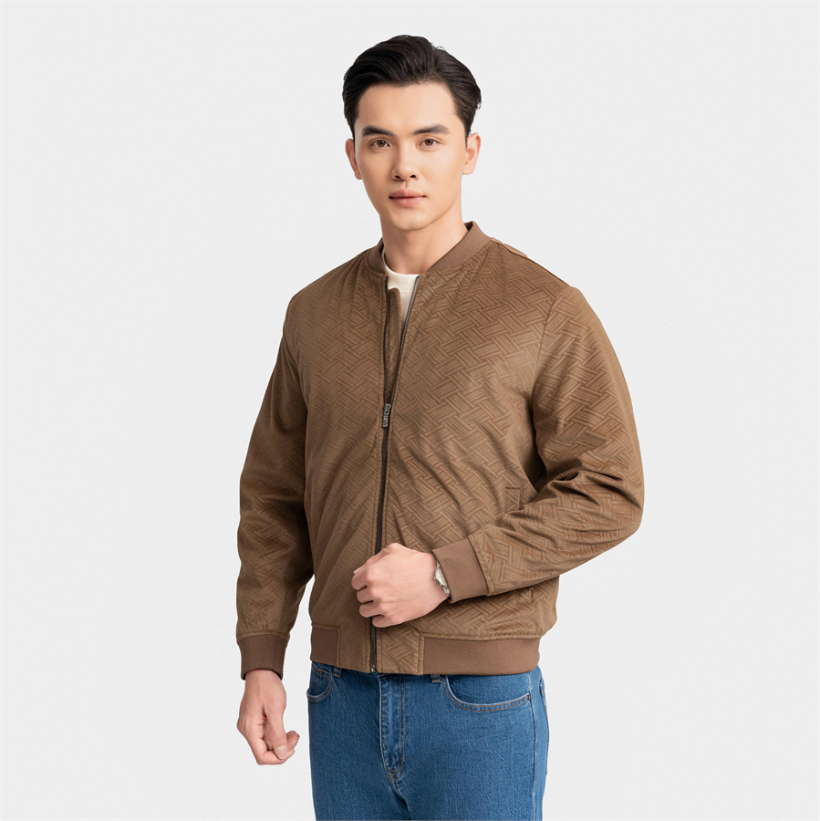 Áo khoác 2 lớp cổ áo bomber Aristino mặt vải dệt jacquard họa tiết AJK025BZ