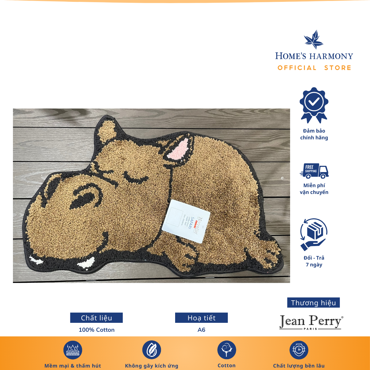 Thảm phòng tắm Novelle cao cấp, 40x60cm, chống trơn trượt, họa tiết dễ thương