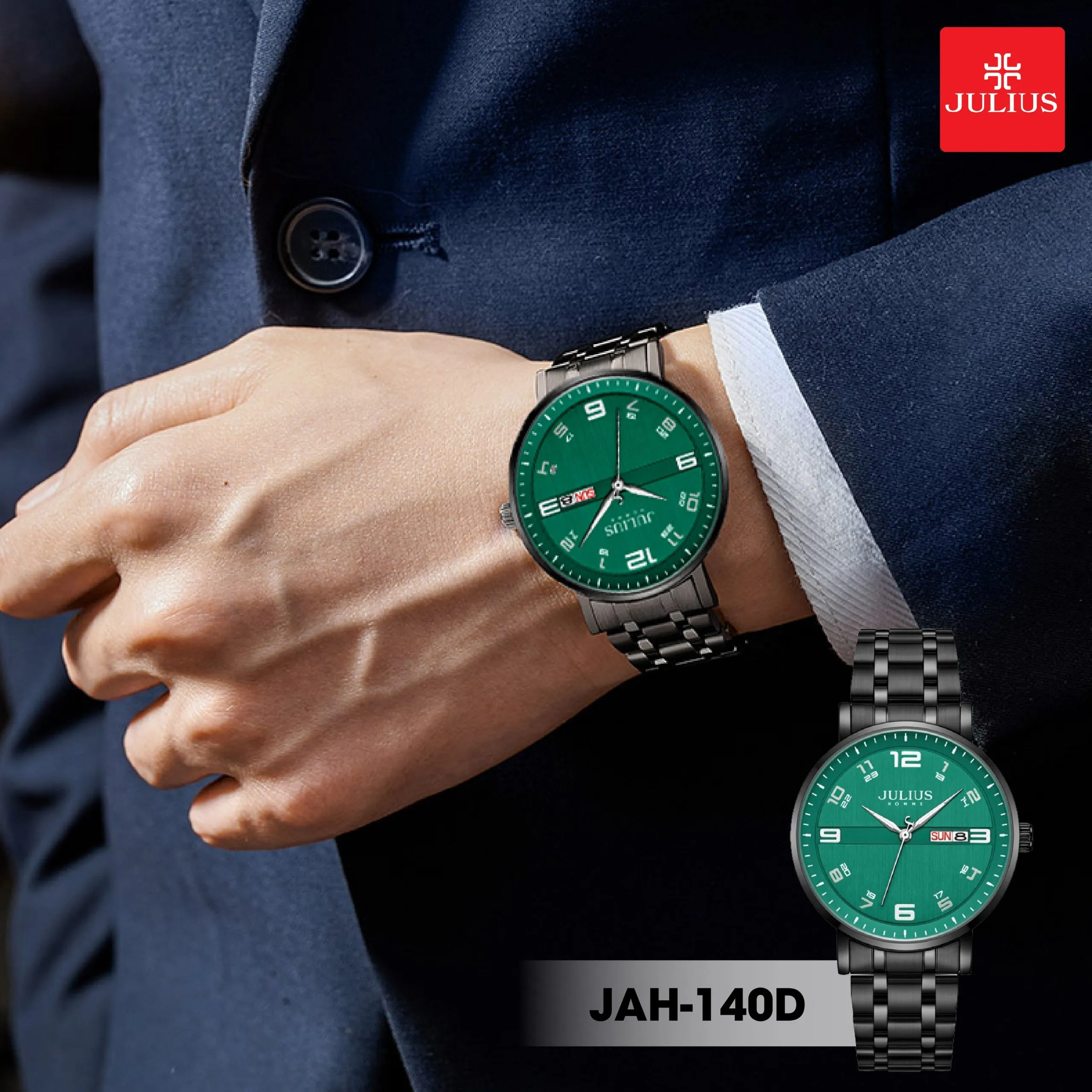 Đồng Hồ Nam JAH-140D Julius Hàn Quốc Có Lịch (Đen)