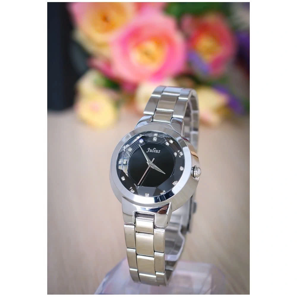 Đồng Hồ Nữ JA-510B Julius Hàn Quốc dây thép (Trắng mặt đen)