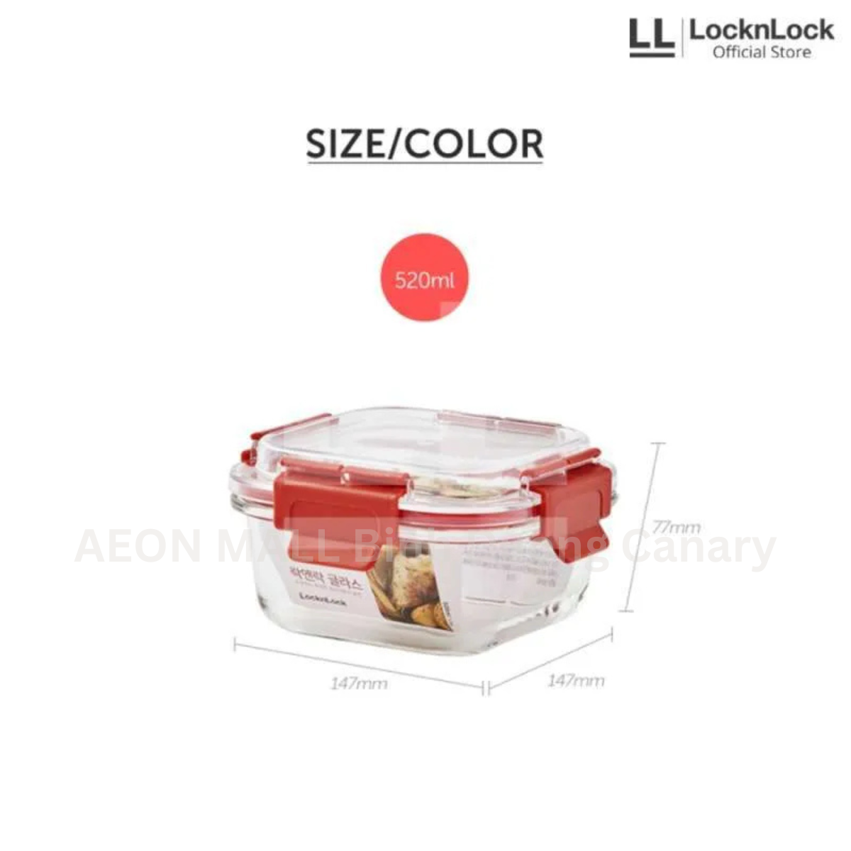 Locknlock-Hộp thủy tinh hình vuông nắp vòm nhựa tritan trong suốt dung tích 520ml LLG239