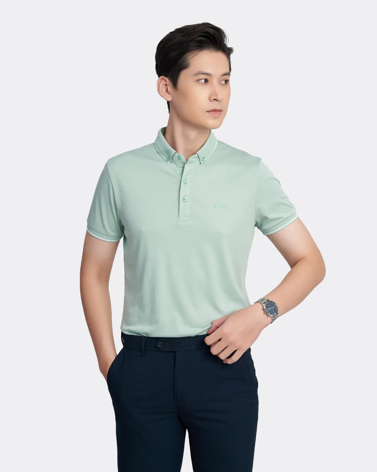 Áo polo nam màu xanh lơ trơn 3002F