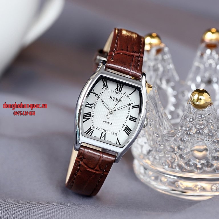 Đồng hồ nữ JA-703MA Julius Hàn Quốc mặt oval (Nâu Bạc)