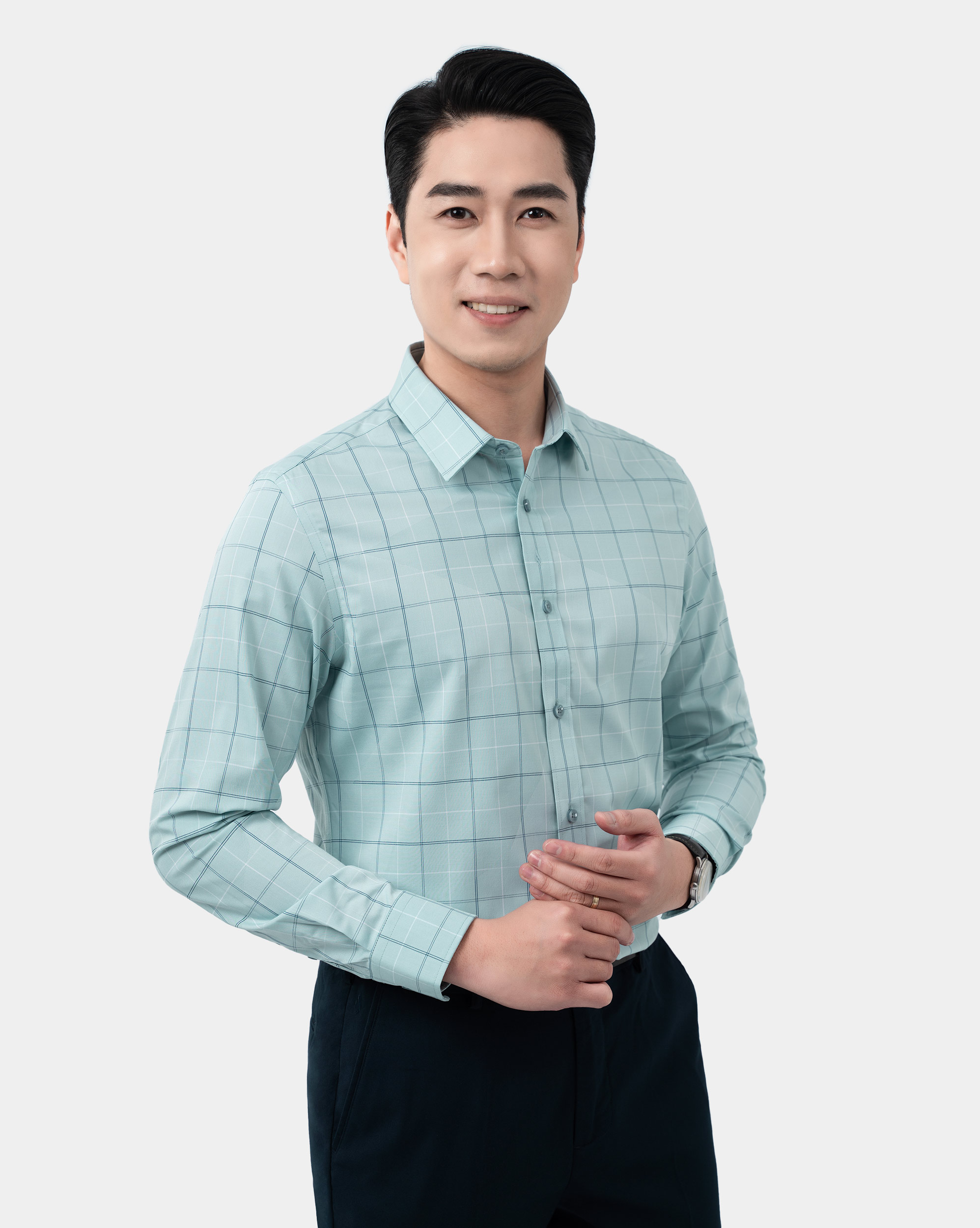 Áo sơ mi dài tay nam kẻ caro màu xanh lơ 4023C