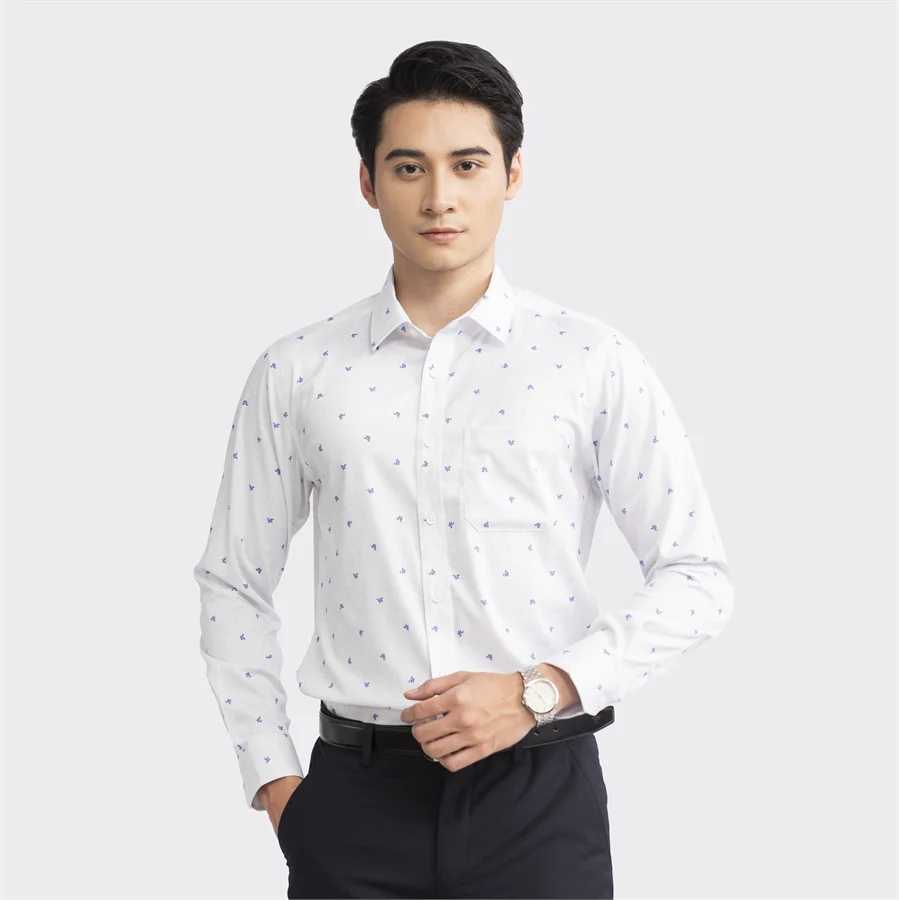 Aristino - Áo Sơ Mi Trắng In Họa Tiết Nam ALS09103