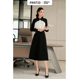 BJD12994 - Chân váy công sở vải tuytsi dáng A có lót vải habutai cạp kiểu phối đai trang trí khóa thân sau - PANTIO