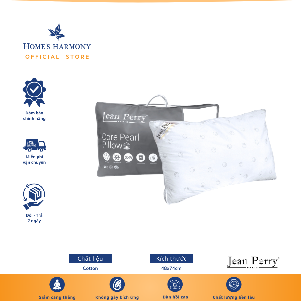 Gối Nằm Jean Perry Core Pearl 46x74cm Chất Liệu Bền Bỉ - Bảo Quản An Toàn