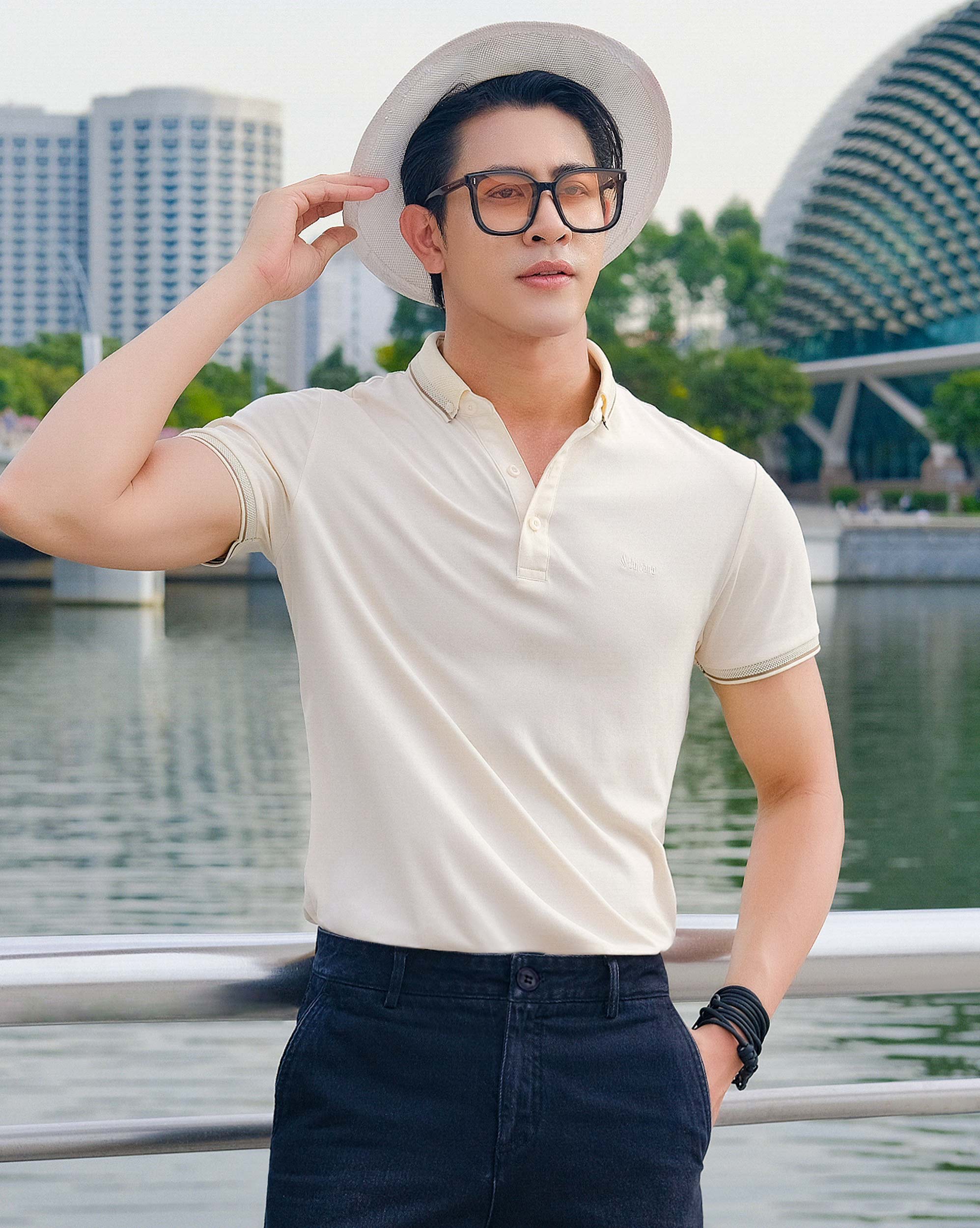 Áo polo nam trơn màu vàng be 3002H