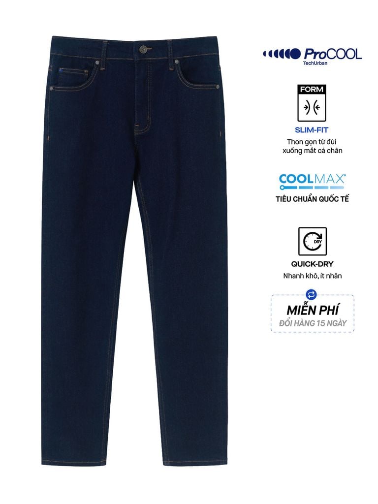 ICON DENIM Quần Jean Nam Siêu Mát Ống Ôm ProCOOL Performance Indigo Form Slim Fit QJID0228