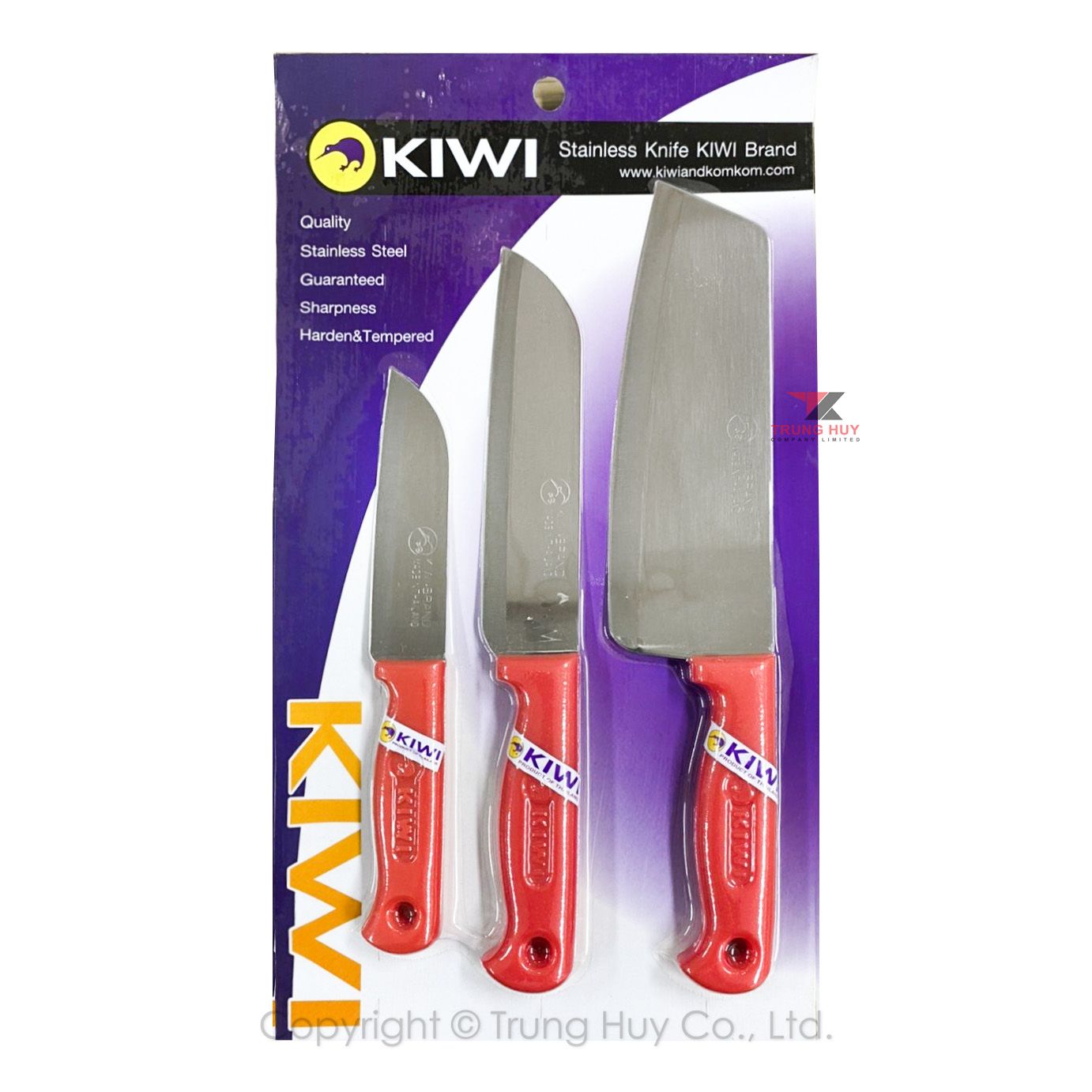 Kohnan Bộ 3 Dao KIWI Đỏ Cán Nhựa VN3