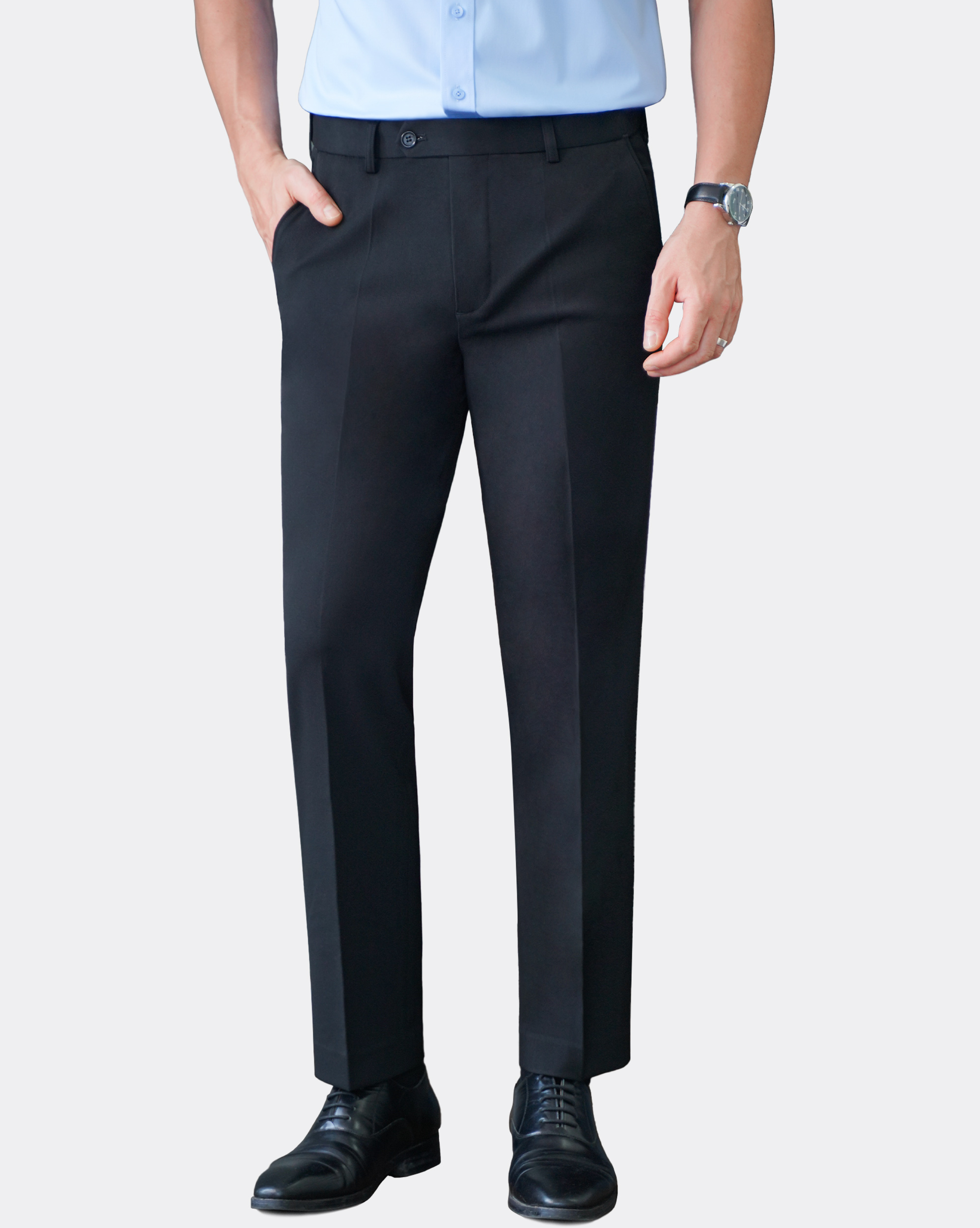 Quần kaki nam dáng slim vải vân gai màu đen 4001B