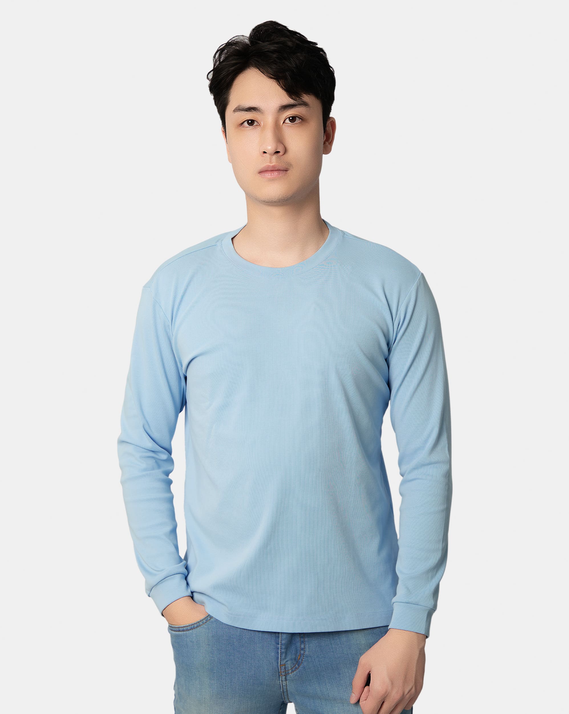 Áo giữ nhiệt nam cổ tròn màu xanh da trời 4002C