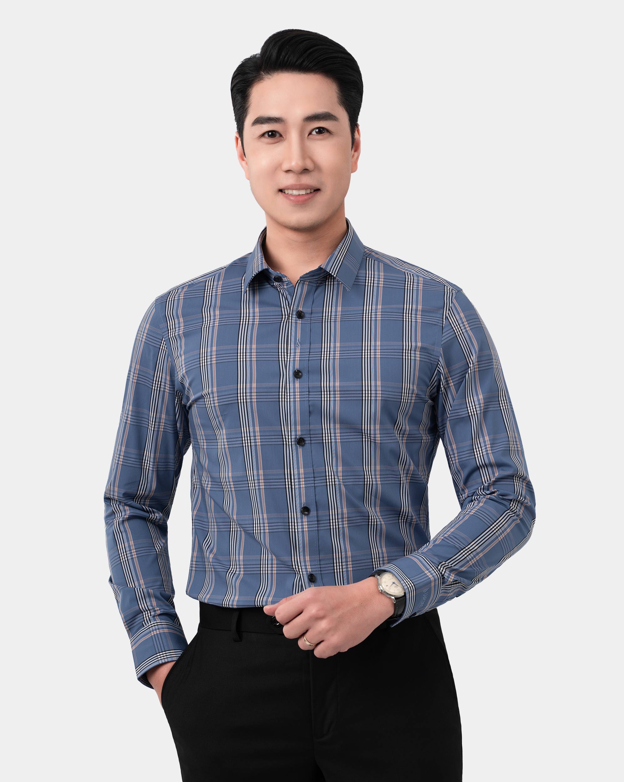 Áo sơ mi dài tay nam dáng slim màu xanh đá 4021A