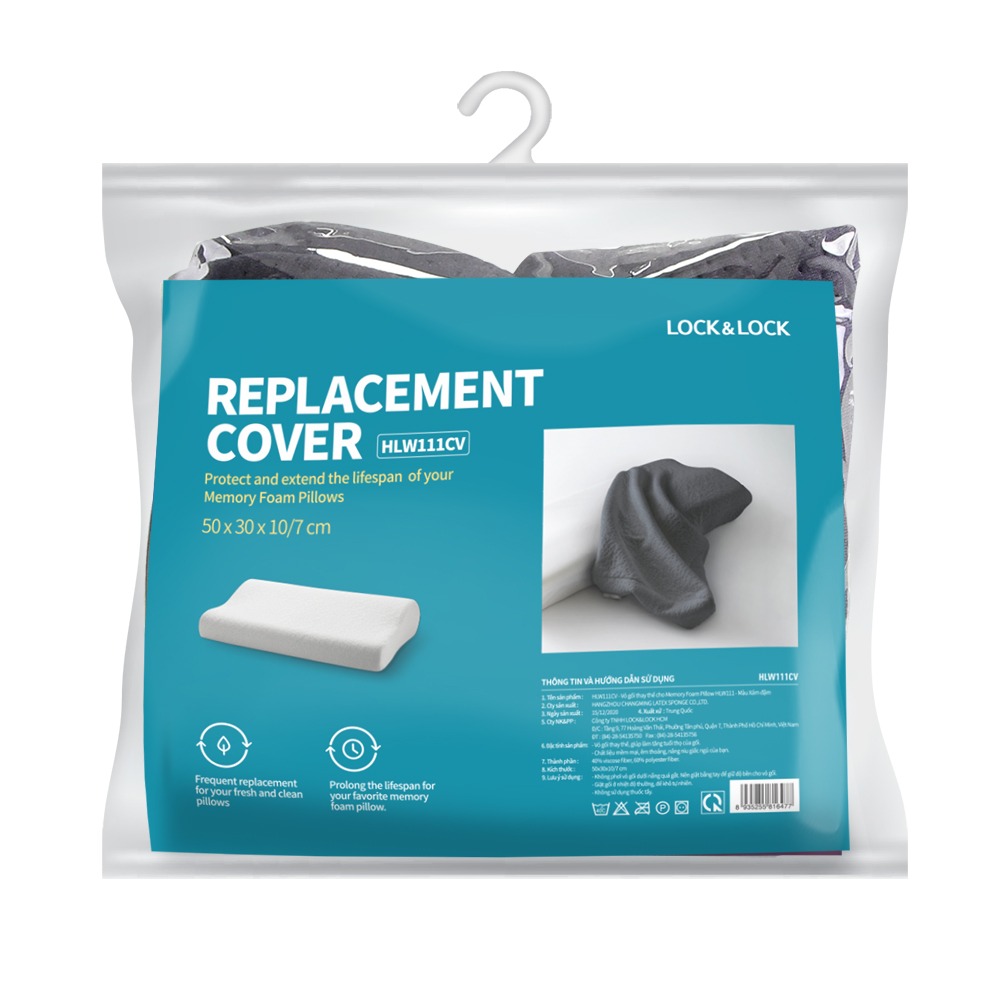 LOCKNLOCK-HLW111CV - Vỏ gối thay thế cho Memory Foam Pillow HLW111 - Màu xám đậm