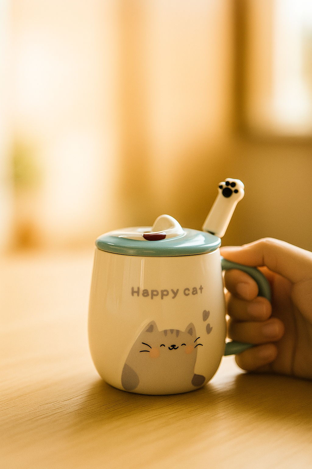 Cốc sứ, Ly sứ uống nước 400ml, 480ml nhiều mẫu có nắp và muỗng, cốc sứ làm quà tặng dễ thương