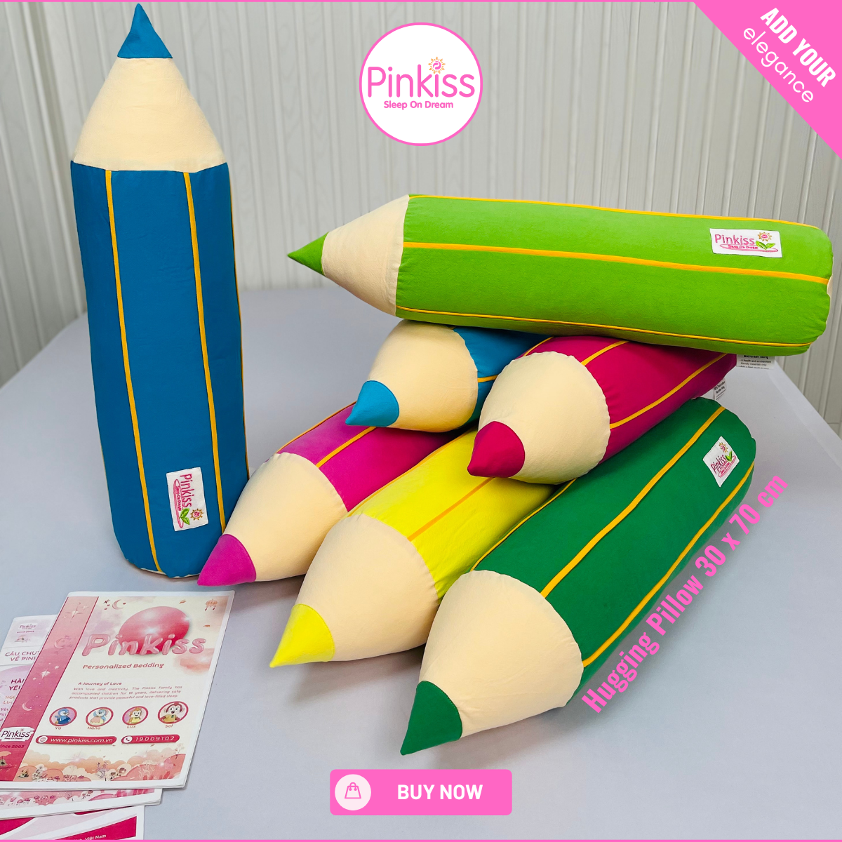 PINKISS-Gối ôm PINKIS Viết Chì Màu 30x70