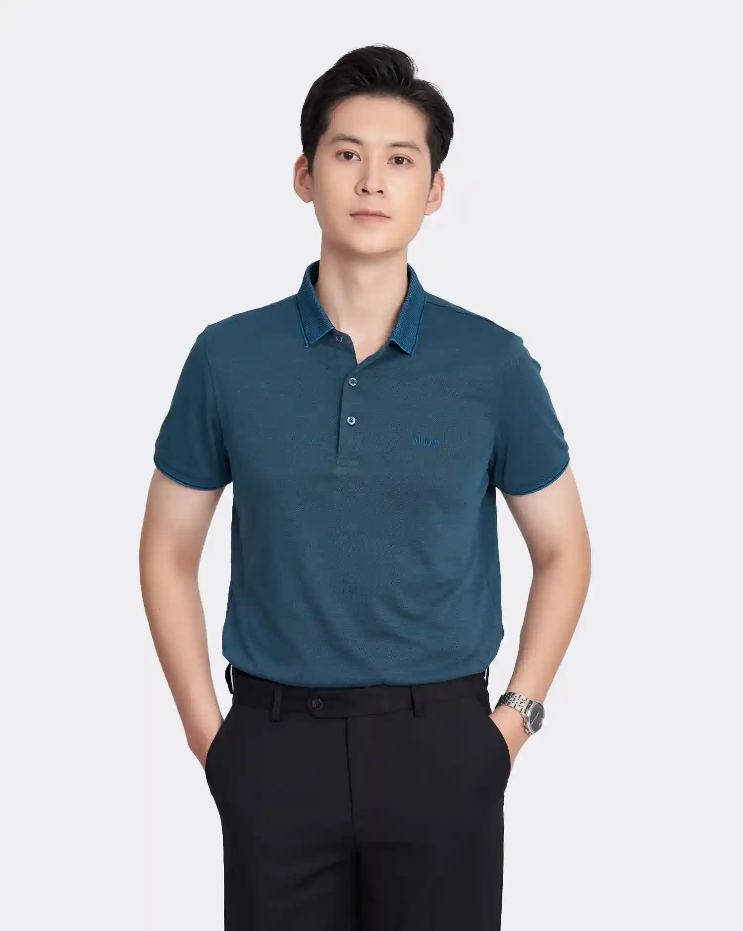 Áo polo trơn màu xanh đá 3003A