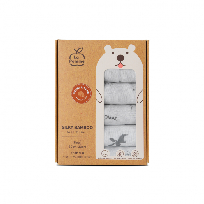 MamanBébé - K001 Set 5 khăn sữa sợi tre lụa La Pomme - 30x30cm Hươu Ghi