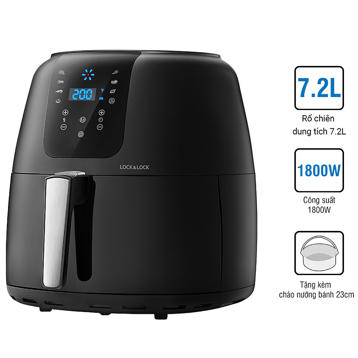EJF296BLK - Nồi Chiên Không Dầu, Lock&Lock Super Jumbo Air Fryer, 7.2L, 220-240V, 50/60Hz, 1800W- Màu đen