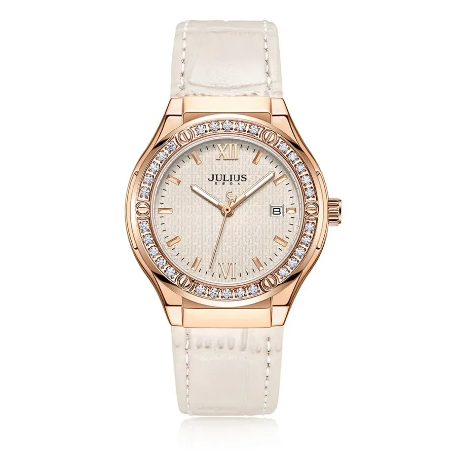 Đồng Hồ Nữ JA-1395C Julius Hàn Quốc Dây Da (Trắng Kem)