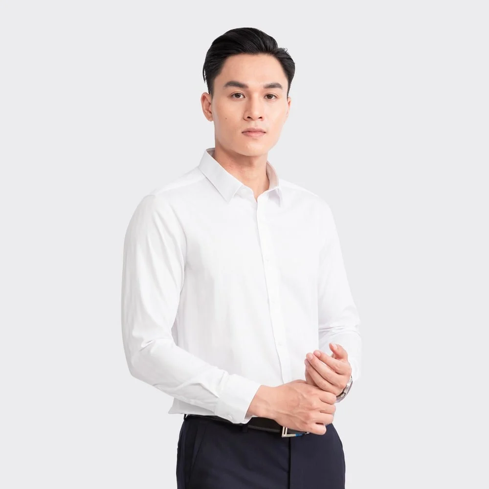 Aristino - Áo Sơ Mi Trắng Dệt Jacquard Nam Aristino ALS24003