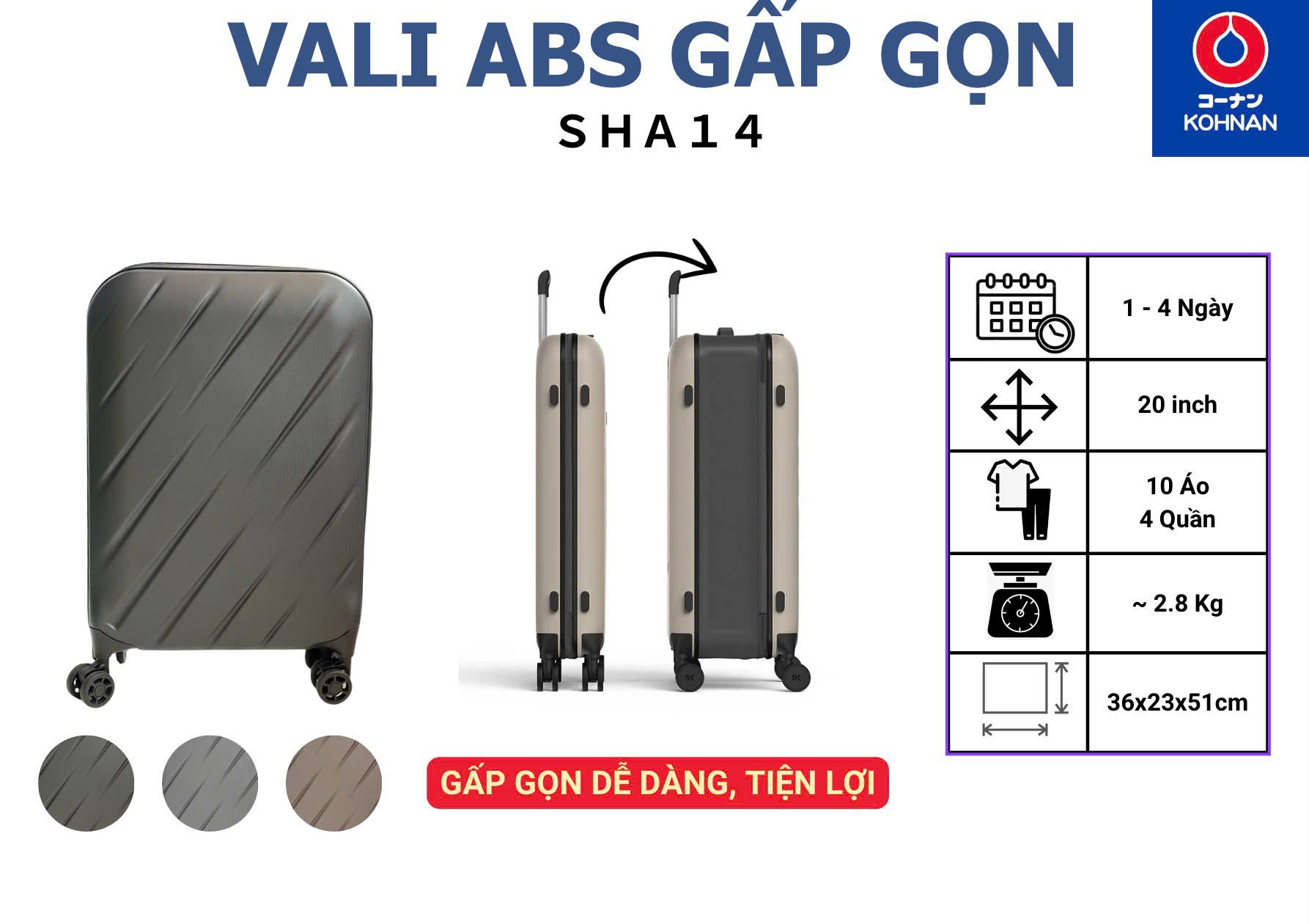 KOHNAN BÌNH TÂN-VALI ABS GẤP GỌN SIZE 20