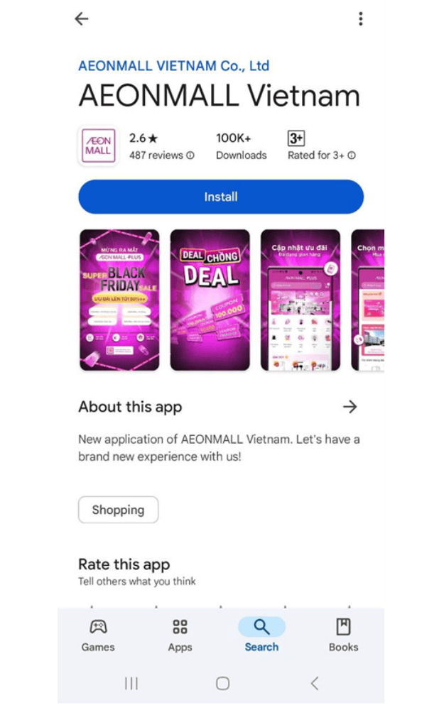 App aeonmall việt nam trên android