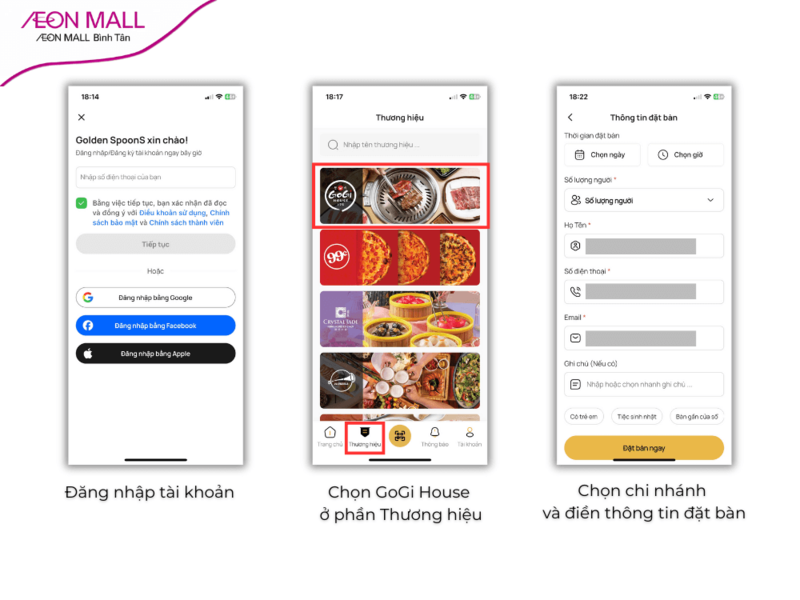 Ứng dụng Golden Spoon cho phép người dùng kiểm tra và quản lý lịch sử đặt bàn