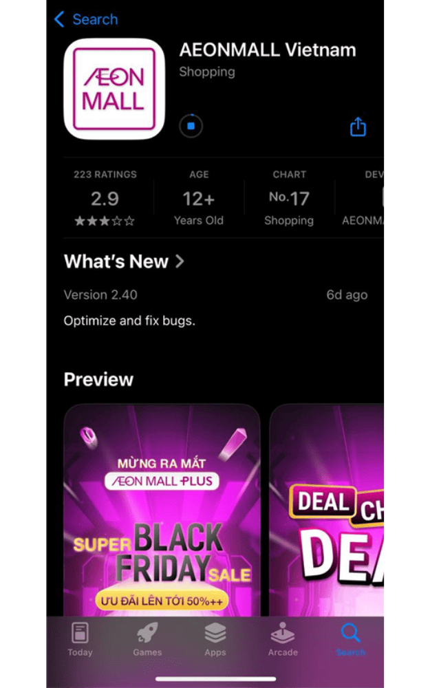 app aeonmall việt nam trên ios