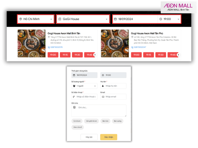 Website Golden Gate cho phép người dùng đặt bàn nhanh chóng